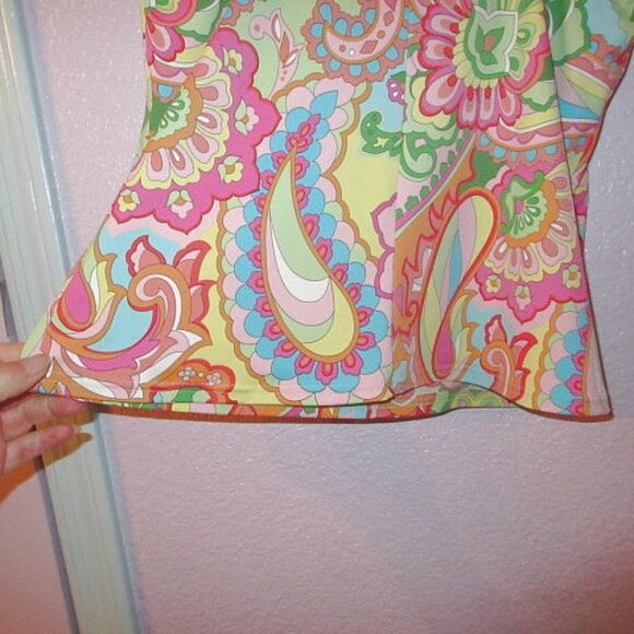 Lands End Tankini Swimsuit Top Size 12 Paisley UPF Bra Tummy Control Paisley - Picture 7 of 8
